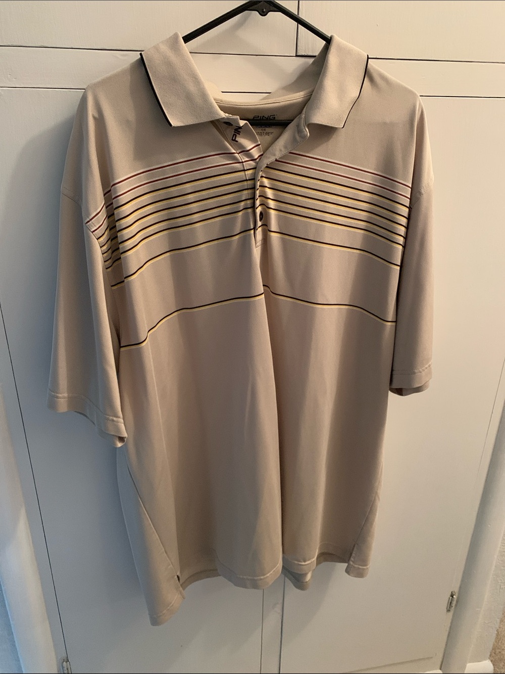 Ping Beige Polo with Multicolor Thin Chest Stripes